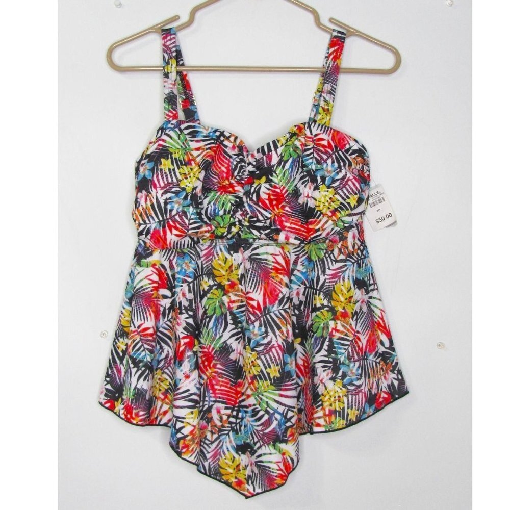 A Shore Fit Womens Palm Leaves Tankini Swimwear